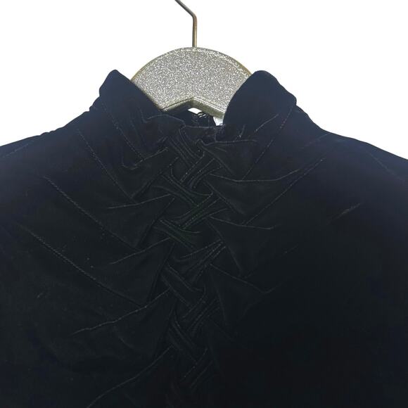Bruce Oldfield Vintage Black Long Sleeve Mock Neck Velvet Dress - Picture 3 of 7